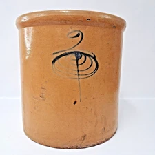 Antique Stoneware Crock w/ Blue Cobalt Bee Sting Decoration