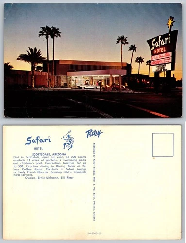 Vintage Safari Hotel Scottsdale Arizona Postcard Mid-Century Resort Neon Sign