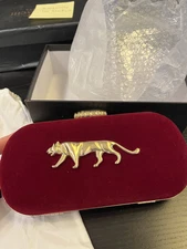 Sabyasachi Jaguar Cougar Clutch Bag Party Evening Formal Purse - RED/WINE Velvet