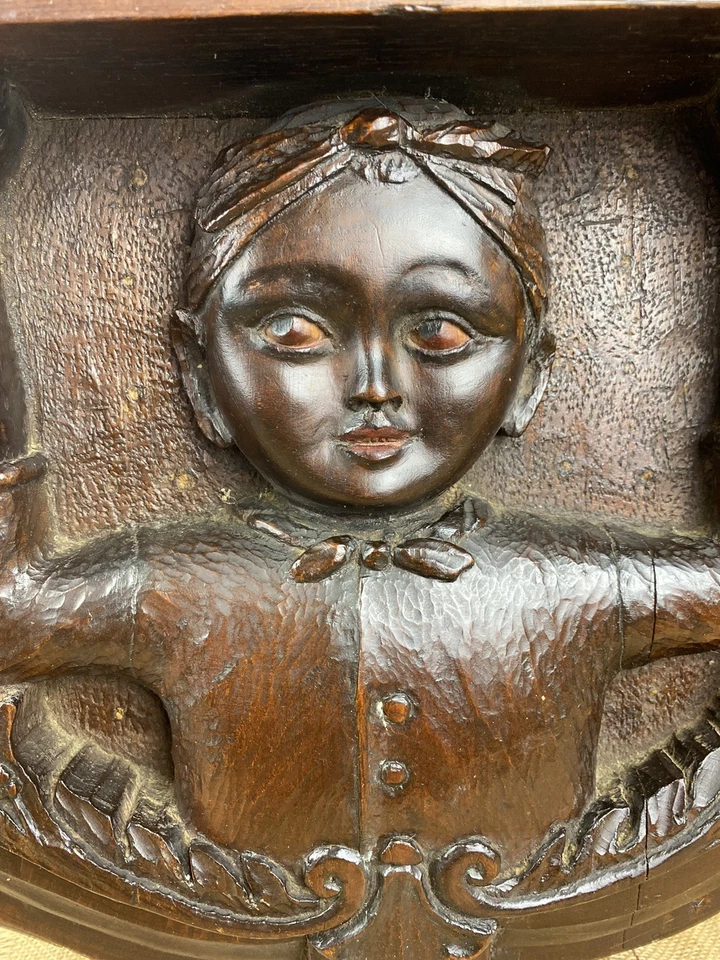 Arts And Crafts Carved Wooden Sconce Shelf Asian Boy. #6351/S - Image 2 of 4