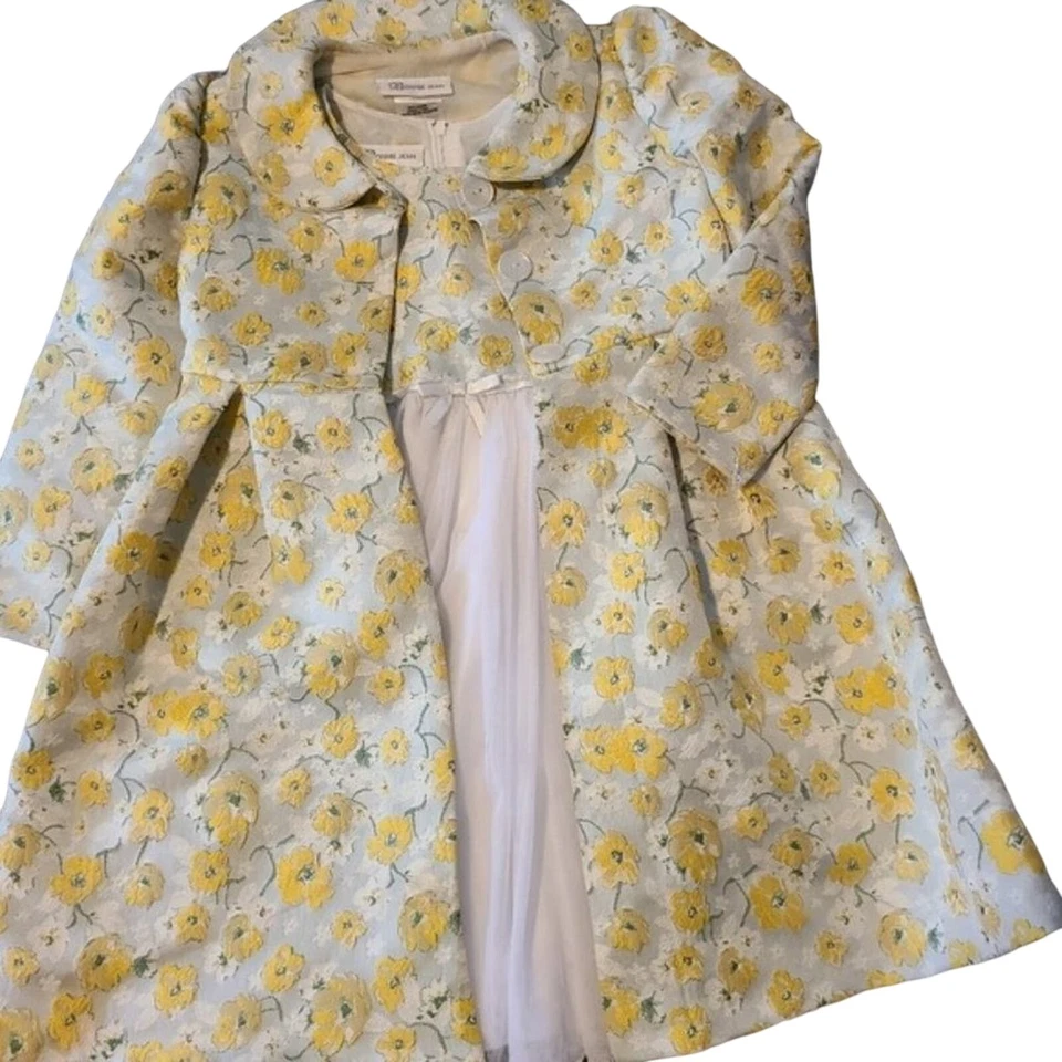 Bonnie Jean Girls Yellow Daisy Coat & Dress Set Floral Brocade Size 6Y - Image 3 of 4