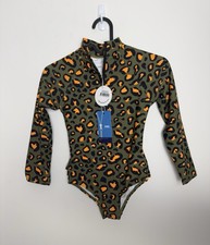 Infamous Swim Kids Bathers Size 6 Olive Leopard Long Sleeve Blake Mini Surfsuit