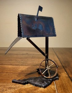 Sculpture, Mid-Century Table Top Welded Metal Mailbox, US , Vintage
