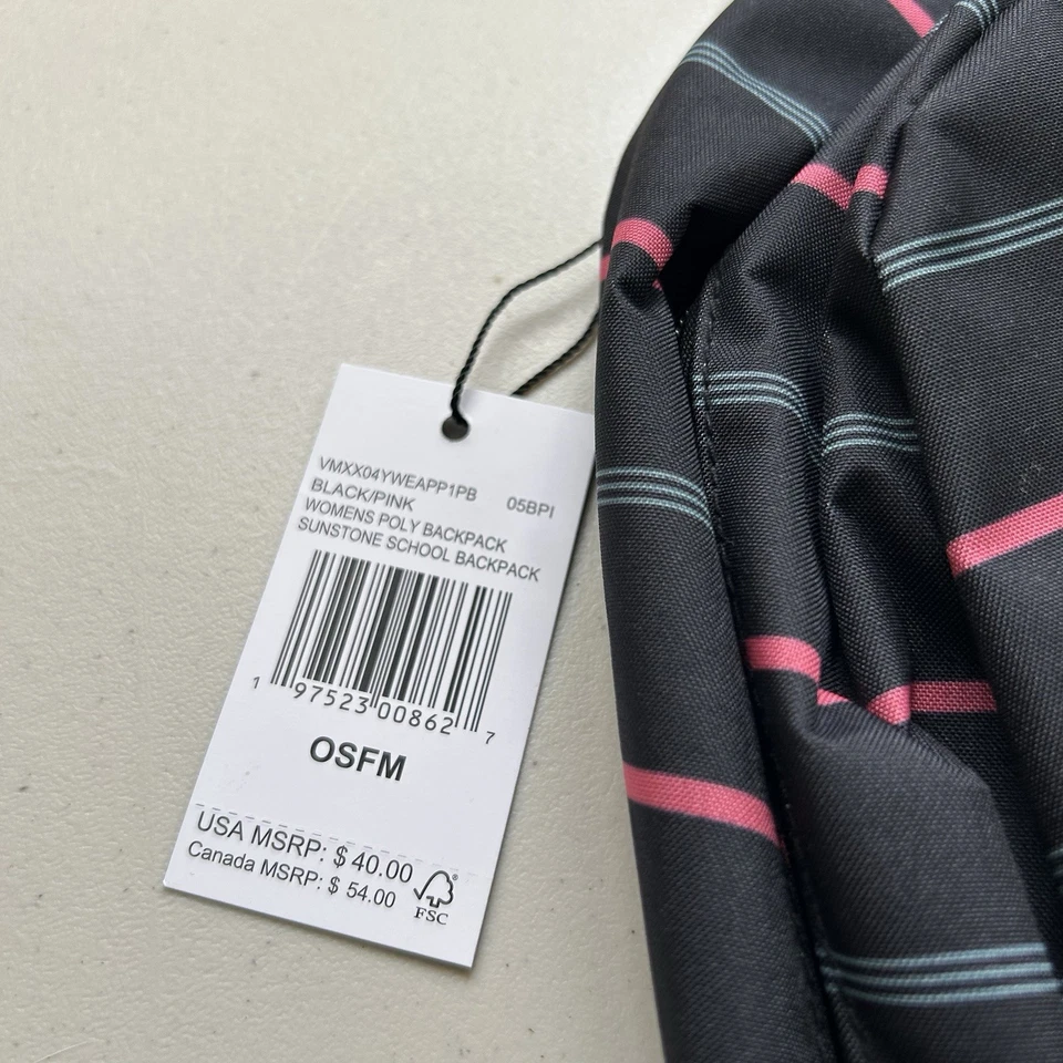 Volcom Mujer Poli Mochila Escolar Sunstone Negro Rosa Rayas Nueva Foto 4 de 4
