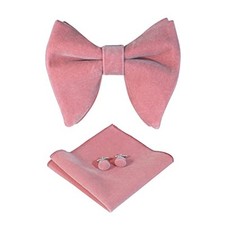 Mens Pretied Bowties Velvet Solid Color Adjustable Oversized Tuxedo Smoky Pink
