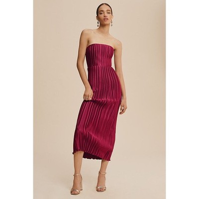 L IDEE Gatsby Pleated Oxblood Gown Anthropologie Size L NWT