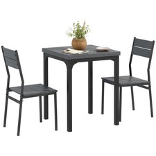 HOMCOM 3 Pcs Compact Dining Table 2 Chairs Set Grey Wood Effect