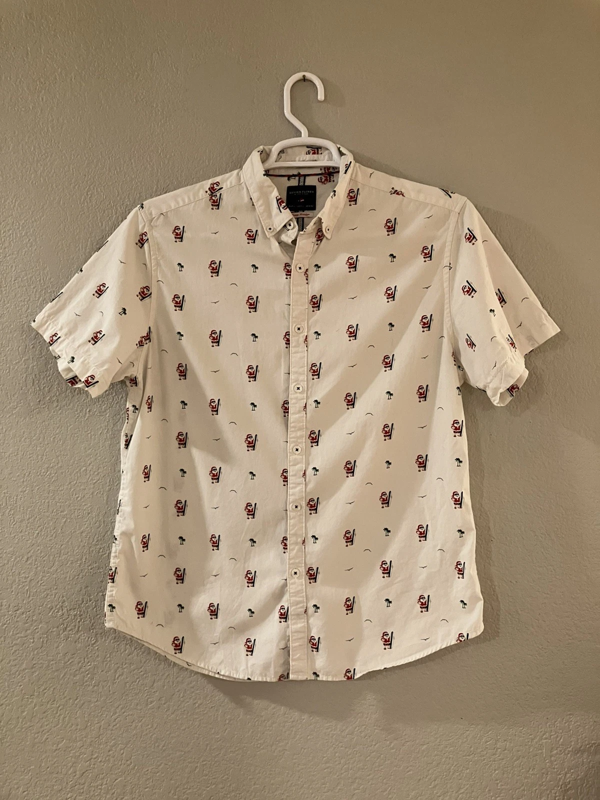 Denim & Flower Shirt Santa w/ Surfboard L Short Sleeve