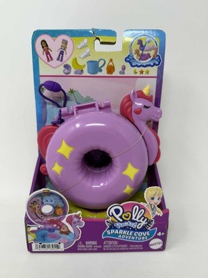 Polly Pocket Sparkle Cove Adventure Unicorn Floatie Compact Playset 2 Tiny Dolls