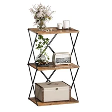 3-Tier End Table Small Side Table Tall Bedside Night Stand 1 Rustic Brown High