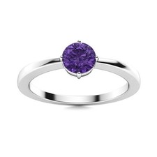 Valentines Deal Amethyst Gemstone Round Sister Prong Ring Sterling Silver