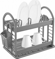 Abtropfgestell 2 Etagen GeschirrstäNder Besteckhalter Abtropf-/Tropfschale Grau
