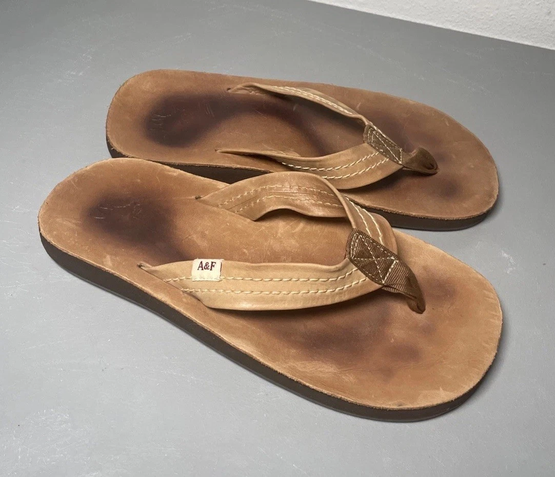 Abercrombie & Fitch Cork Slides Brown Beige Summer Leather Sandals Shoe Mules 11 Men main image 4