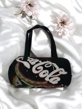 Vintage 90s Y2K Coca Cola All Over Beaded Barrel Bag Purse Retro Pop Collectible
