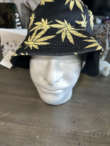 Double-sided Leaf Bucket Hat OS Reversible Black Gold & Black [Brand New]