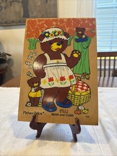 Vintage Fisher Price Wooden Puzzle Bear  Cubs