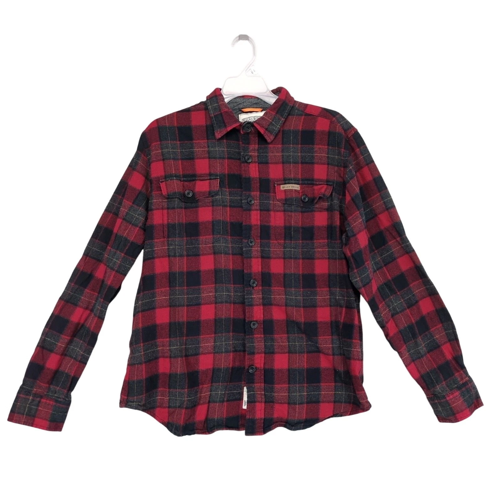Field & Stream Mens S Red Plaid Cotton Flannel Button Up Shirt Cabincore Outdoor