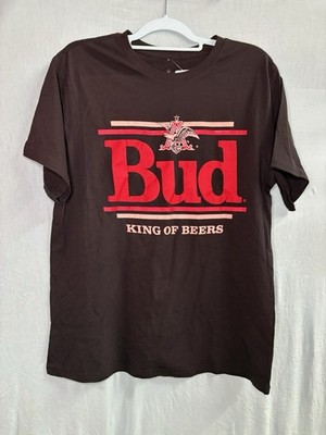 Budweiser King of Beers T Shirt Men s Large Black Red Logo Graphic 100% Cotton