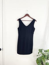 Vtg Y2K Prairie Rose Black Striped Sheath Mini Dress Women’s 4 Small