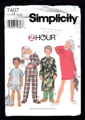 1996 Simplicity Pattern Child's Sz 3-6  #7407 Uncut FF sleepwear