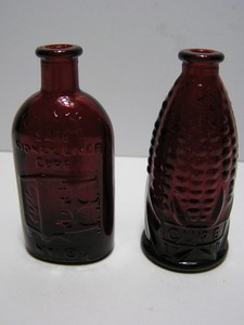 Vintage Wheaton Red Bottles Old Doc's Corn Shaped and Frank's Kidney Liver Cure