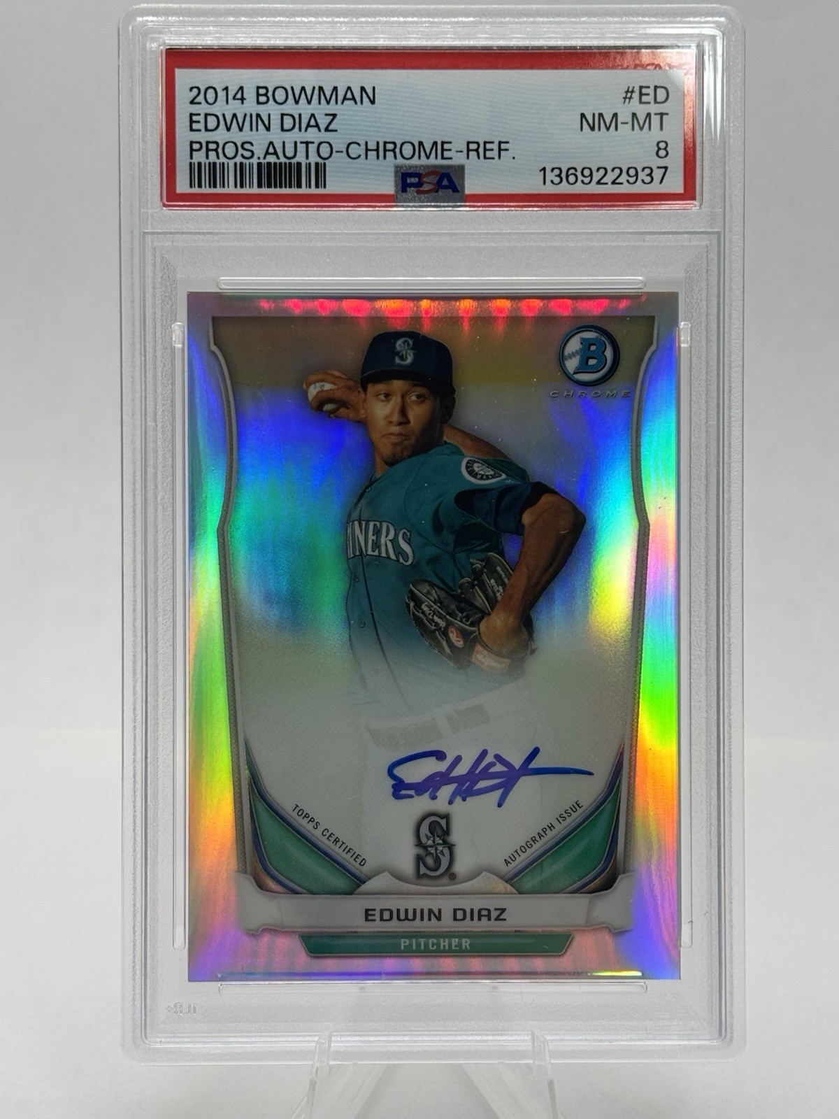 2014 Bowman Edwin Diaz Chrome Prospect Auto Refractor #/500 Mariners Dodgers