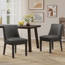Set of 2 Dining Chairs, Modern Fabric Upholstered, Charcoal Finish, 300lb Cap.