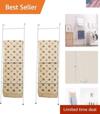 Versatile 2 Pack White Metal Blanket Ladder for Organized Spaces - Easy Assembly