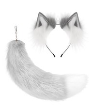 Fox Wolf Cat Ears and Tail Set Cosplay Costume Furry Fox Tail Keychain Theria...