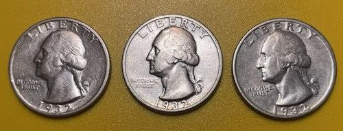 1932 S Washington Quarter Lot Of 3 U.S. 25C 90% Silver Good/Fair condition