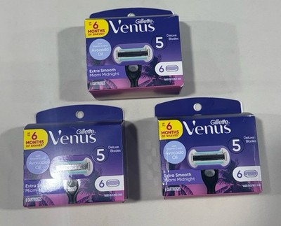 Lot of 3  Venus Miami Midnight Extra Smooth Sensitive Razor Blade Refills 6ct
