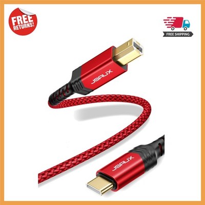 Durable 15ft Nylon Braided USB C to USB B Printer Cable for Fast Data Transfer