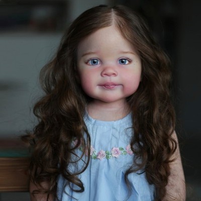 30'' Reborn Doll Toddler Girl with Rooted Brown Hair, Painted Vinyl Cloth Body