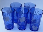 Cobalt Blue Angel Fish Tumblers Set of 5  Sportsmen Series Juice Glass White