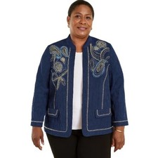 Alfred Dunner Navy Embroidered Blazer Size 14 NWT