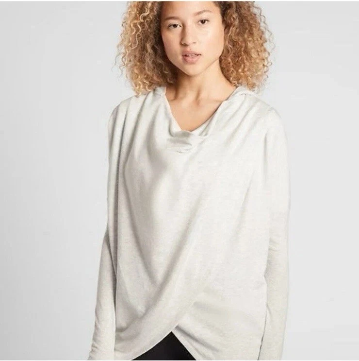 Athleta Purana Wrap Sweatshirt Hoodie Light Gray Heather Long Sleeve XS
