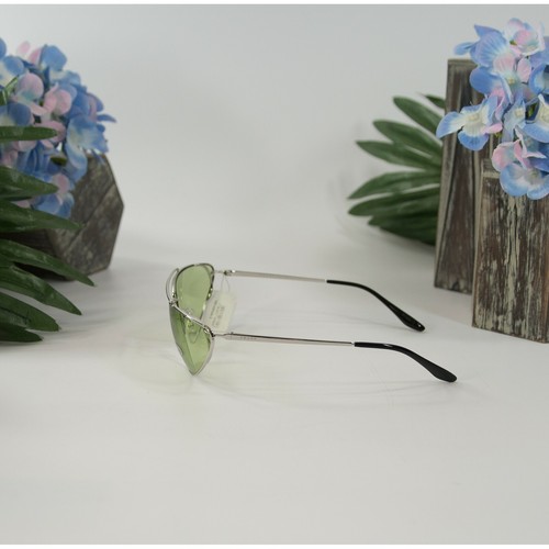 Prada 62VS66 Silver Pale Green Polarized Metal Aviator Logo Sunglasses NWT Case - Picture 3 of 7