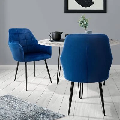 2x Sillas de comedor asientos con respaldo reposabrazos terciopelo tapizado azul - Imagen 1 de 4