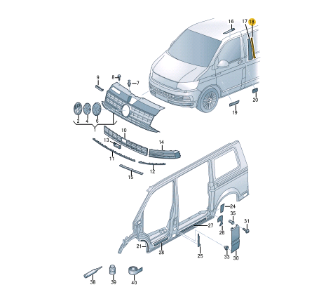 GARNITURE DE PORTE COULISSANTE GAUCHE VOLKSWAGEN TRANSPORTER T6 7E0853311041