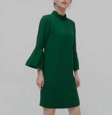 J. Crew Ruffle-neck Shift Dress In 365 Crepe Sz 8 Green NWT