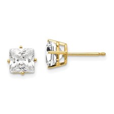 7mm 14K Yellow Gold 6mm Princess Cut Cubic Zirconia Earrings