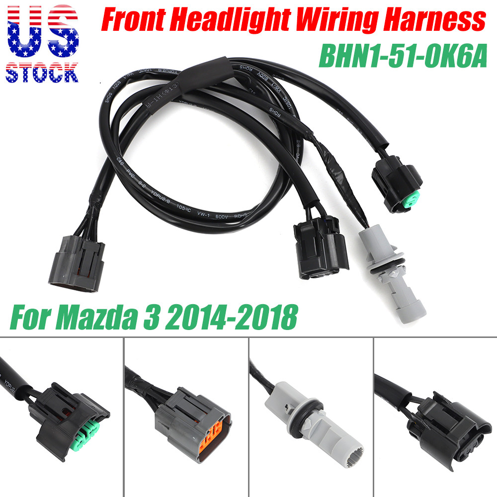 Front Headlight Wiring Harness For 2014-2018 Mazda 3 , Replace