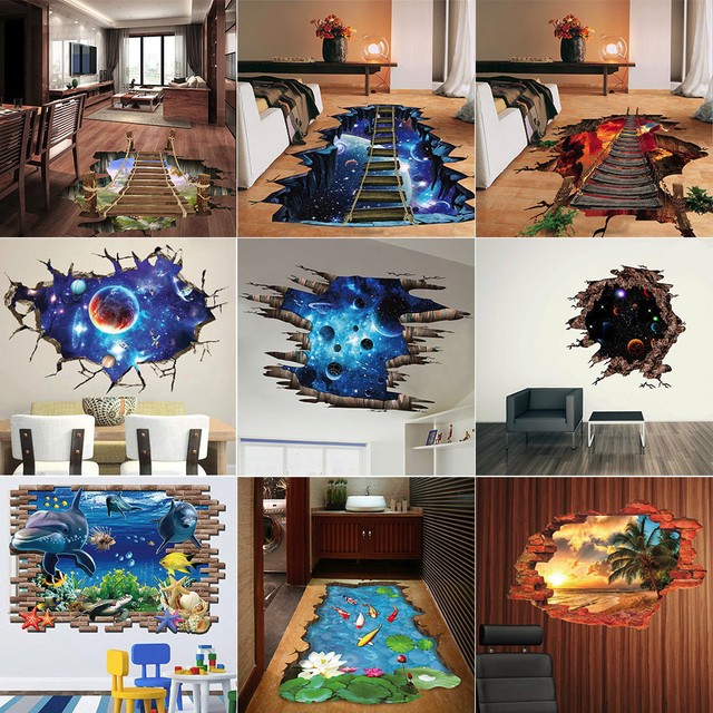 3d Bluesky Broken Floor Ceiling Removable Wall Stickers Art Vinyl