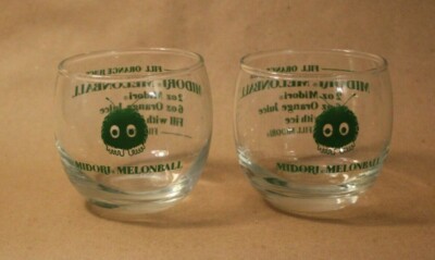 Midori Melon Liqueur 2pc Midori Mellon Ball Green Mascot Character Glass Cup Set