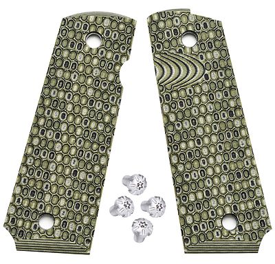 1911 G10 grips full size Green GK2 + Silver stainless torx screws, 1911 G10