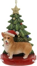 Kurt Adler WELSH CORGI with Tree on Base Christmas Ornament--Personalizable