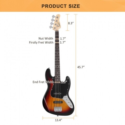 Glarry GJazz Electric Bass Guitar Black pickguard Sunset - 第 2/8 張圖片