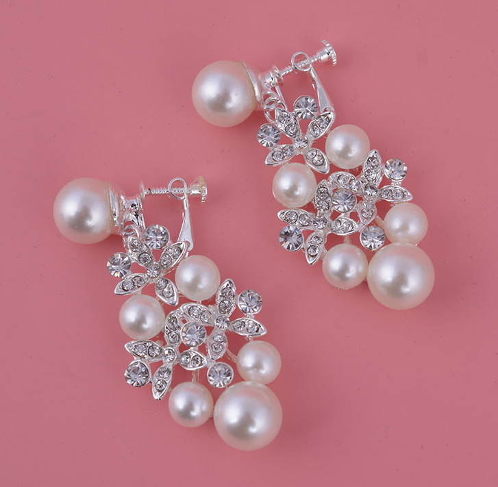 Winomo, Collana e orecchini con diademi e brillanti, set di gioielli da matrimonio, cerimonia