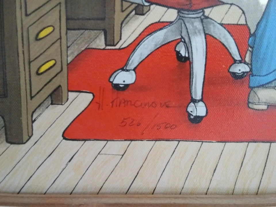 Serigrafía sobre lienzo H. Hargrove chequeo veterinario y cachorro y niño por primera vez Foto 2 de 4