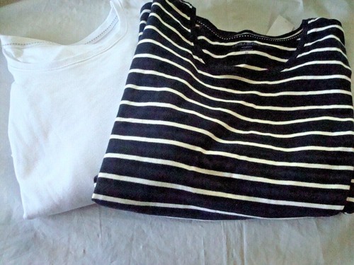 Ladies Plus Knit Tops Size 3X Lot of 2 Navy Stripe & White Laura Scott Cotton